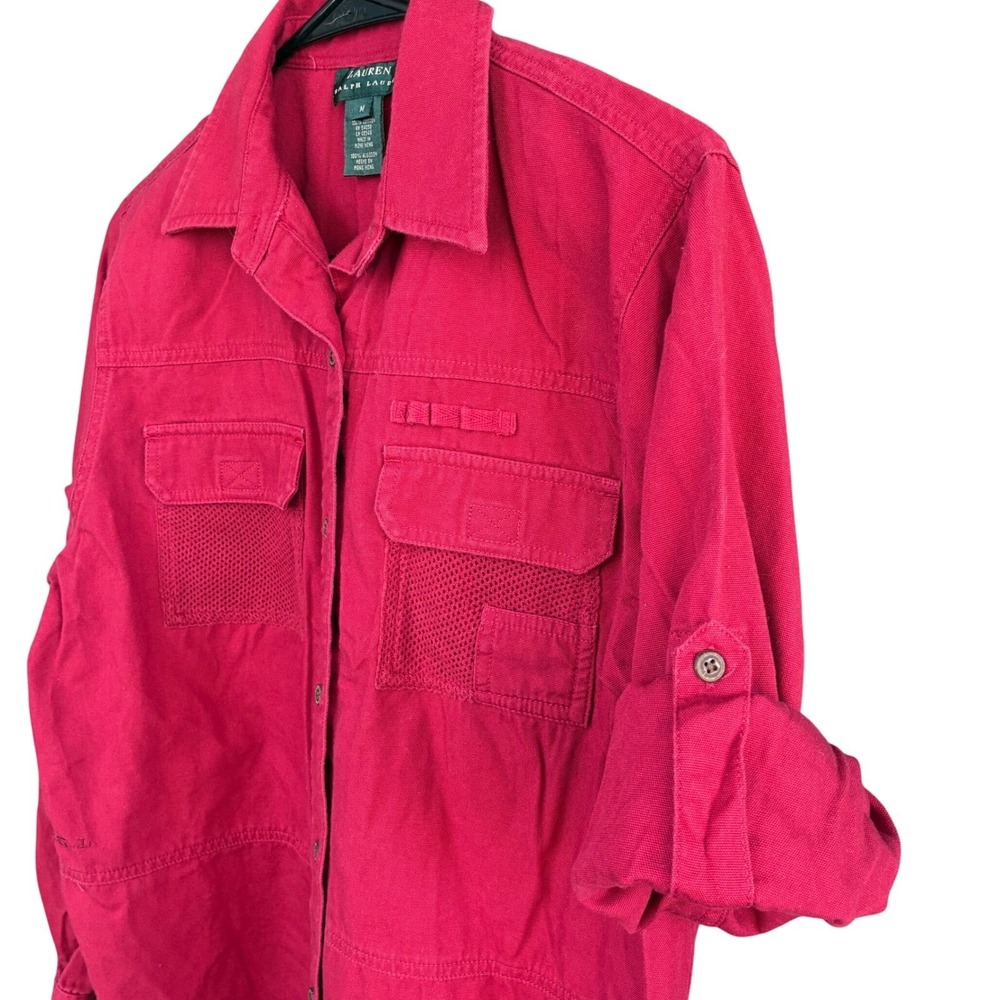 Lauren Ralph‎ Lauren Utility Shirt Women's Medium Red 100% Cotton Mesh Pocket